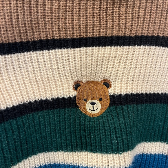 Striped Brown and Blue Sweater with Bear Patch - Picture 2 of 4